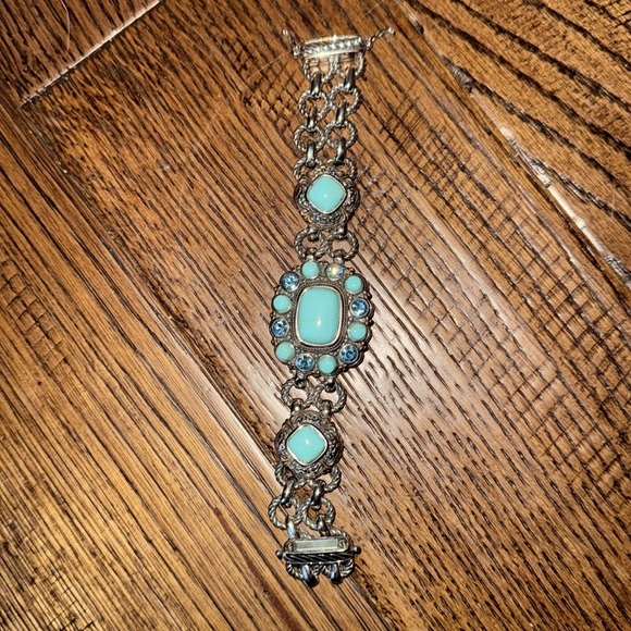 VTG SILVER Decorative Bracelet with Faux Turquoise Stones - Picture 4 of 6